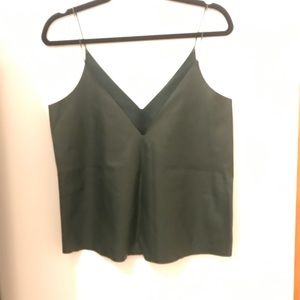 Leather v neck tank top with black cord straps
